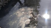 Nantinya serbuk itu akan larut ke dalam air sungai dan membutuhkan waktu sekitar seminggu untuk benar-benar menghilangkan bau sungai yang tak sedap (Foto: Ahmad Bil Wahid/detikcom)