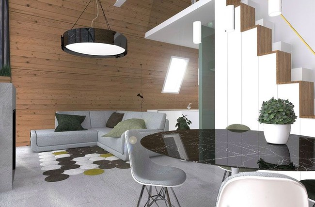 Ruang tamu yang digabung dengan ruang makan. Rumah ini diklaim mampu menampung maksimal 3-4 orang. Foto: Dok. Bored Panda/M.A.Di.