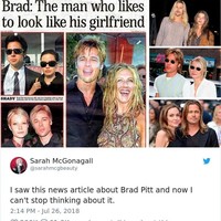 Seorang pengguna Twitter bernama Sarah McGonagall menyadari perubahan gaya Brad Pitt tergantung wanita yang ia kencani. Aku membaca berita tentang Brad Pitt dan sekarang tidak bisa berhenti memikirkannya, kata Sarah, yang kini menjadi viral. Foto: Ist.