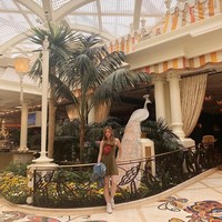 Inilah gaya Nia Ramadhani saat berpose di Encore Las Vegas Hotel di sela-sela liburan panjangnya ke Amerika Serikat. Gaya Nia ini sudah menjadi ciri khasnya. Saat berfoto, dia sering terlihat menekuk lutut dan sedikit berjinjit. Foto: Instagram