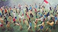 Patung miniatur ini menceritakan belasan figur yang penuh patriosme memegang bendera Merah Putih.  Foto: Instagram/ @bangkorek2