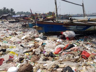 Penampakan Puluhan Ton Sampah di Pantai Labuan Pandeglang