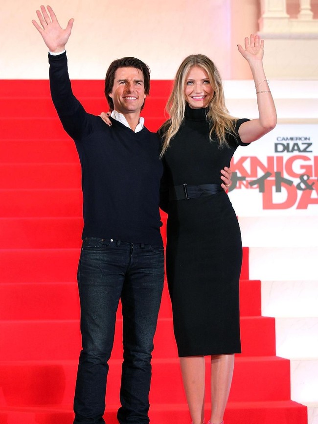 Cameron Diaz menjadi lawan main Tom Cruise di dua film Vanilla Sky dan Knight and Day (2010). Kendati begitu, tidak ada kisah cinta di lokasi di antara keduanya. (Foto: Getty Images)