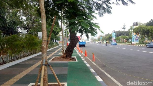 Waduh! Jalur Sepeda di Gate GBK Terhalang Tiang