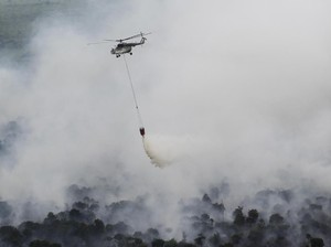 3 Heli Tembakkan Bom Air ke Lahan Terbakar Riau