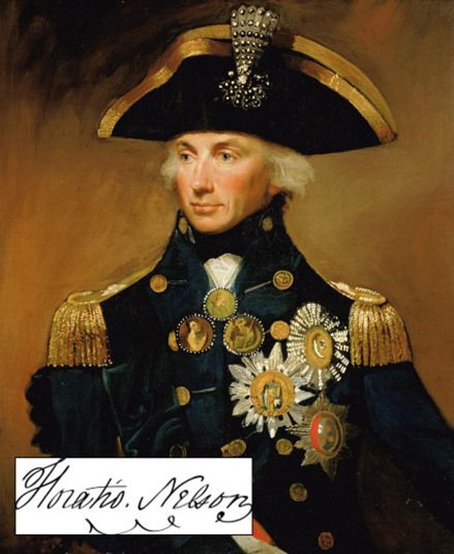 Horatio Nelson, laksamana Inggris yang terkenal karena jasa-jasanya dalam Perang Napoleon, terutama Pertempuran Trafalgar, tanda tangannya berharga 10.500 poundsterling atau sekitar Rp 198 juta. Foto: Dok. Telegraph