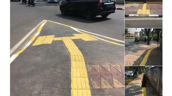 Ada yang bilang guide block di sejumlah trotoar di Jakarta seperti jebakan Takeshi Castle. Foto: Twitter/rlrsanto