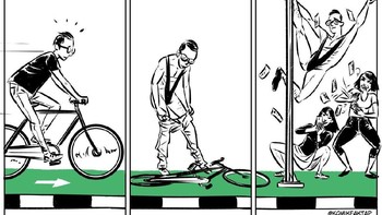 Yang mau penghasilan tambahan mungkin bisa coba pole dancing di tiang itu. Foto: Twitter/komikfaktap