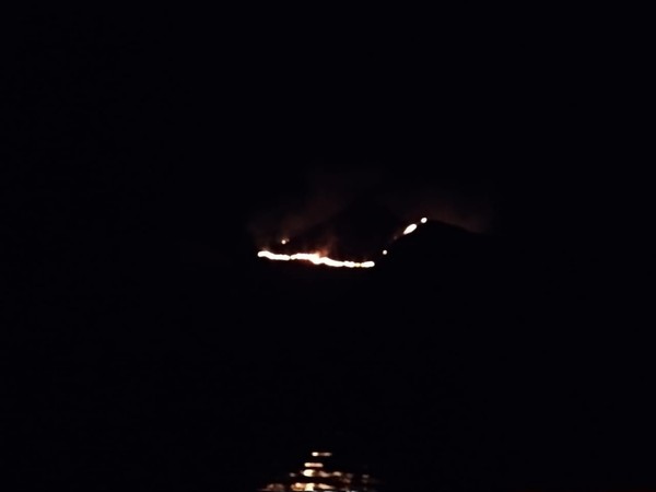 Gili Lawa kebakaran pada Rabu (1/8) malam. Api membakar puncak dan padang savananya. Beruntung, tim dari pihak Taman Nasional Komodo bergerak cepat dan berhasil memadamkan api (dok Taman Nasional Komodo)