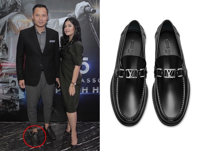 AHY mengenakan sepatu lain dari LV bernama Major Loafer warna hitam ketika menyaksikan konser musik bersama istri tercinta. Yang satu ini dibanderol US$ 895 atau Rp 13 juta. Foto: dok. Instagram, Louis Vuitton