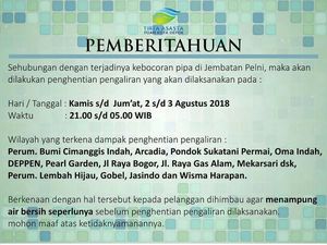 Ada Kebocoran Pipa, Air PAM di Depok Kembali Mati