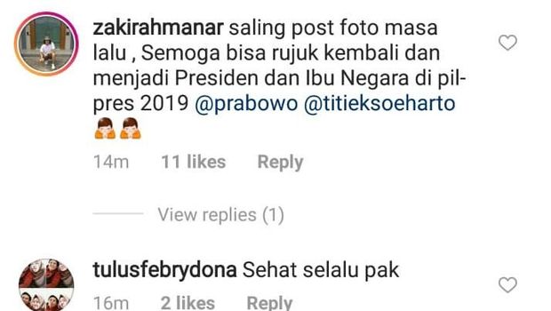 Giliran Prabowo Posting Foto Nostalgia Bareng Titiek