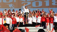 Jokowi memberikan sambutan di hadapan peserta Harmoni Indonesia 2018.