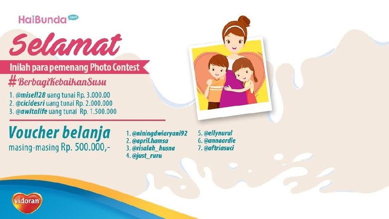 Pemenang Lomba Vidoran Berbagi Kebaikan Susu/ Foto: Tim Grafis HaiBunda Pemenang Lomba Vidoran Berbagi Kebaikan Susu/ Foto: Tim Grafis HaiBunda