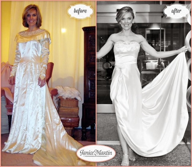 Baju pengantin warisan ibu bisa diubah menjadi sesuatu yang benar-benar beda. Anda bisa menggunakan busana tersebut sebagai material dari baju pengantin yang lebih simpel. Foto: Facebook Janice Martin Couture