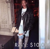 Amber selalu memiliki ide untuk membuat versi murah baju selebriti. Salah satunya gaya Rihanna memakai jaket dan celana denim serta sepatu boots berkilau. Jika gaya Rihanna harganya mencapai US$ 1.000, versi Amber hanya US$ 100. Foto: Instagram, YouTube Amber Scholl