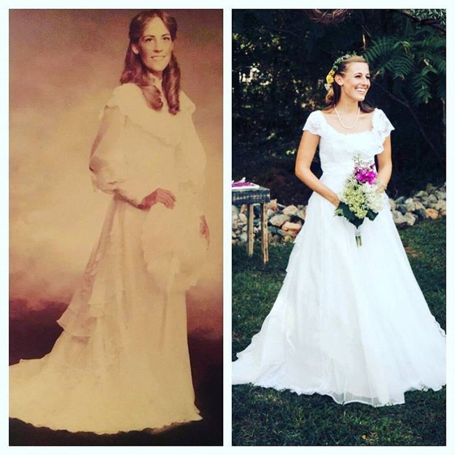 Wanita bernama Anna Nice mengunggah foto salah satu kliennya. Ia pun bisa mentransformasi gaun jadul menjadi lebih simpel dan klasik. Foto: Instagram The Hill Crest House