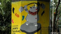 Ratusan seniman ini menggunakan media tiang kolong tol Rawasari Jakarta sebagai kanvasnya.