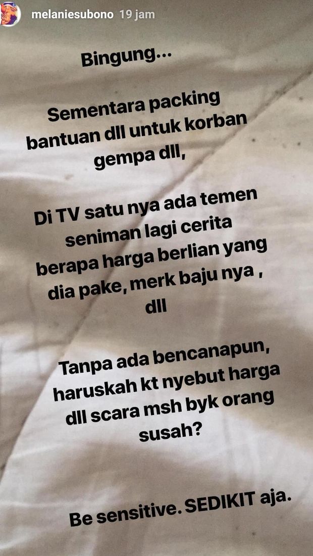 Pasca Gempa, Melanie Subono Sebut Ada Artis yang Pamer Kemewahan, Siapa Sih?
