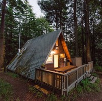 Berlokasi di Redwood Forest, Cazadero, California, rumah yang lebih cocok disebut kabin ini disewakan sebagai tempat untuk bersantai saat liburan. Jauh dari keramaian, area kabin dikelilingi pohon kayu merah yang rindang. Foto: Dok. Airbnb