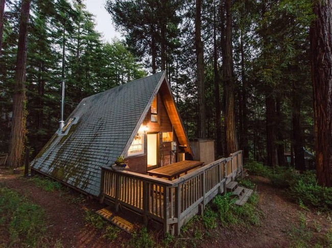 Berlokasi di Redwood Forest, Cazadero, California, rumah yang lebih cocok disebut kabin ini disewakan sebagai tempat untuk bersantai saat liburan. Jauh dari keramaian, area kabin dikelilingi pohon kayu merah yang rindang. Foto: Dok. Airbnb
