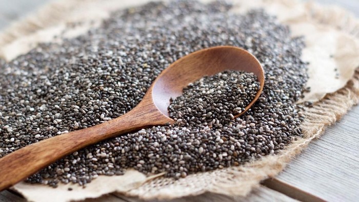 Chia seeds with a spoon close up