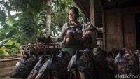 Selanjutnya seorang perajin akan mulai mewarnai seluruh bagian topeng kayu dan dikeringkan agar saat direbus warna topeng kayu tak merusak bagian lainnya.
