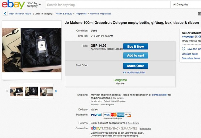 Tren di Instagram dan blog untuk pamer shelfie memang kini ada momentumnya, dan masuk akal jika blogger ingin memunculkan kesan estetis (pada lemarinya) dengan menggunakan kemasan produk kosong, komentar Lee Pycroft, seorang makeup artist dan terapis, seperti dikutip dari Daily Mail. Foto: Dok. eBay