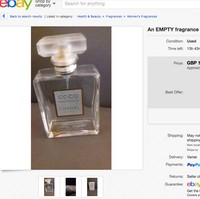 Jika menilik dari situs eBay, sejumlah pengguna menjual botol-botol parfum atau produk kosong dari brand kecantikan ternama. Beberapa dijadikan sebagai properti foto untuk diunggah di Instagram. Salah satunya botol parfum Chanel Coco Mademoiselle yang dijual Rp 300 ribuan. Foto: Dok. eBay