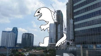 Mate biasanya menggambar Godzilla ini di waktu senggang. Biar langsung jadi. Soalnya kalau prosesnya kepotong, akan susah atur ukuran lebar pen-nya lagi, ungkapnya. Foto: instagram.com/bangdinohey