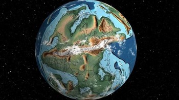 Periode Permian sekitar 280 juta tahun yang lalu. Pangaea mulai terbentuk di Bumi. (Foto: Ancient Earth Globe.)