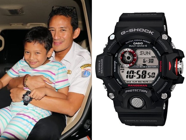 Wakil Gubernur DKI Jakarta Sandiaga Uno punya sebuah aksesori andalan yang selalu setia menemaninya. Aksesori tersebut adalah jam tangan Casio G-Shock seri Rangeman GW-9400-1 berwarna hitam. (Foto: Instagram & G-Shock)