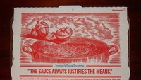 Domino Pizza selalu punya desain yang unik di setiap edisinya. Kali ini box kemasannya mendeskrisikan mengenai saus yang dipakai dalam pizza tersebut. “The Sauce Justifies The Means” tulisnya. Foto: Istimewa
