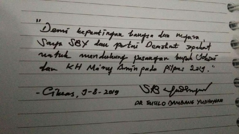 PD Tulisan Tangan  SBY Dukung Jokowi Ma ruf Hoax