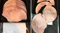 Bukan berisi 4 iris daging, tapi hanya dua iris daging yang dipotong tipis agar terlihat seperti 4 iris daging.Foto: Istimewa