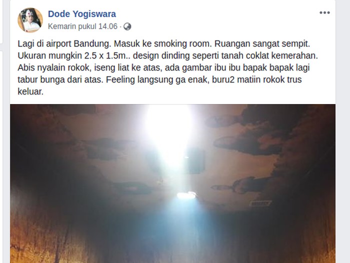 Kisah smoking room menyeramkan di bandara ini viral di medsos (Foto: Facebook) Kisah smoking room menyeramkan di bandara ini viral di medsos (Foto: Facebook)