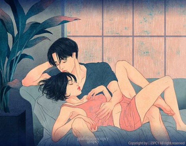 Karyanya menggambarkan momen kedekatan dalam kehidupan pasangan. Ia pun berhasil menangkap perasaan intens pasangan yang menikmati setiap momen kecil bersama. Foto: Dok. Instagram/@zipcy