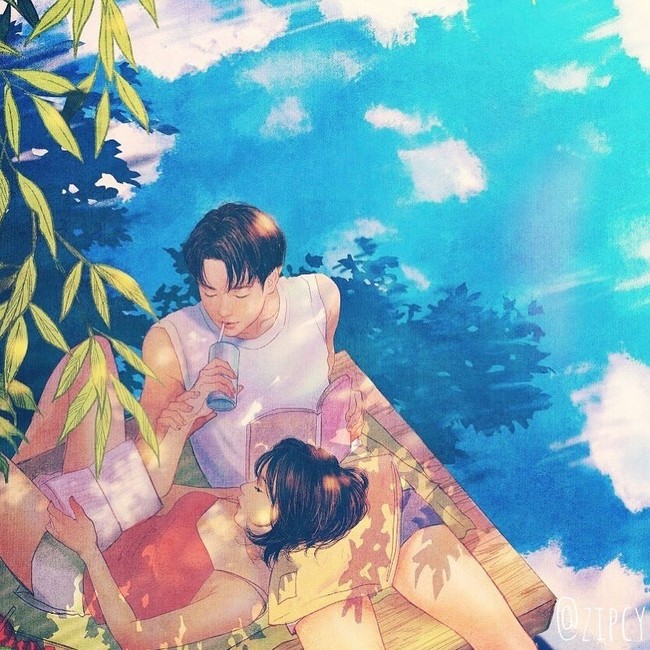 Yang Se Eun atau yang lebih dikenal sebagai Zipcy merupakan seniman asal Korea Selatan yang berani mengekspresikan romansa pasangan suami istri ke dalam ilustrasi.  Foto: Dok. Instagram/@zipcy