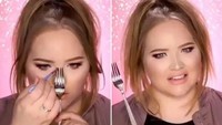 Masih tak percaya make up bisa cantik dengan bantuan alat makan? Wanita ini buktikan hasil make up pada wajahnya dipoles dengan bantuan garpu. Cantik kan? Foto: Istimewa