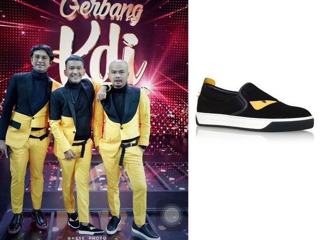Berpose bersama rekannya sesama pembawa acara Kontes Dangdut Indonesia (KDI), Ruben tampak memakai sepatu hitam yang datang dari brand Fendi. Sepatu dengan detail khas Fendi Monster Eyes itu dijual di situs Harrods seharga 535 poundsterling. Foto: Dok. Instagram
