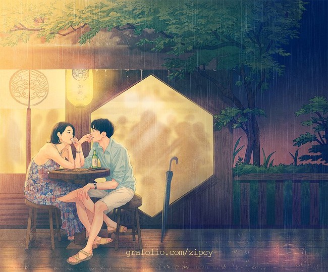 Pada malam yang hujan, makanan yang disantap bersama pasangan jadi salah satu momen termanis.  Foto: Dok. Instagram/@zipcy