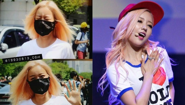 Rambut Bomi Apink yang tak ditata terlihat seperti permen gula-gula kapas yang tertiup angin. Bandingkan dengan penampilannya ketika mengisi sebuah acara. Foto: Dok. Koreaboo