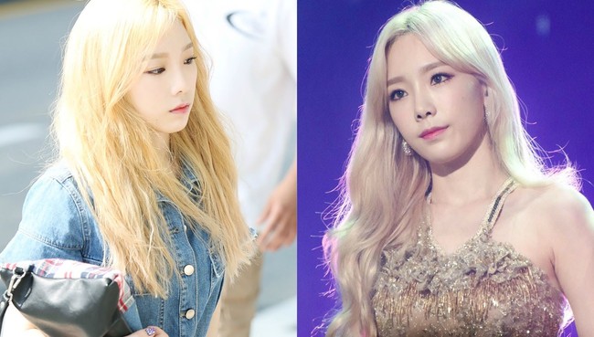 Leader Girls Generation, Taeyeon, tampil feminin namun eksentrik dengan rambut pirang platinum yang berkilau di atas panggung. Tapi tanpa bantuan stylist, rambutnya terlihat kusam dan rusak. Foto: Dok. Koreaboo