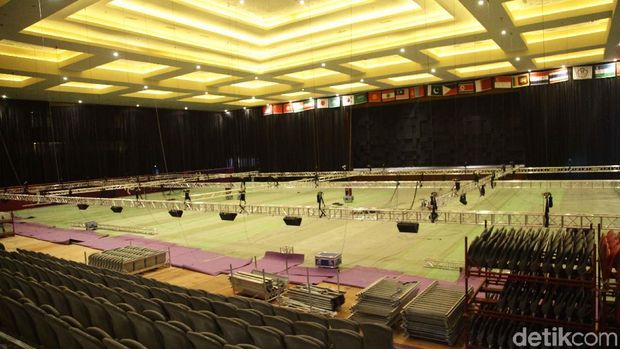 Venue senam Asian Games 2018 di JIEXPO Kemayoran belum beres. 