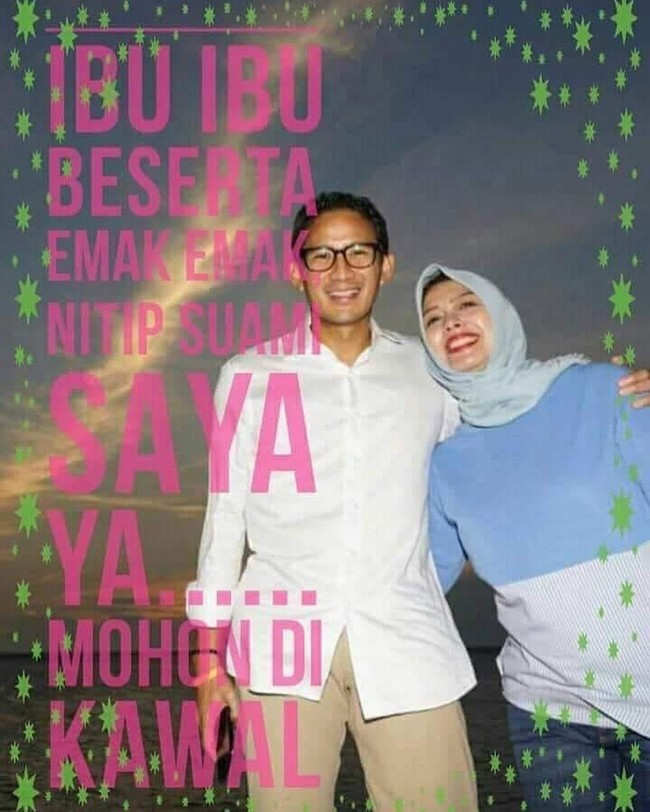 Ibu ibu beserta emak emak nitip suami saya ya..... Mohon Dikawal, begitu pesan Nur Asia yang di-posting di akun Instagram pribadinya. Foto: Instagram