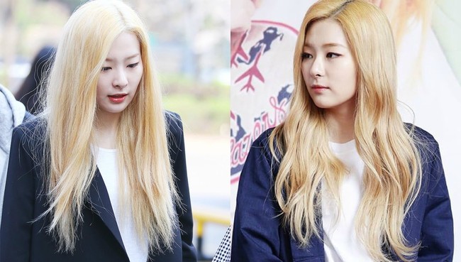 Rambut Seulgi Red Velvet sangat tampak perbedaannya ketika ditata bergelombang dengan efek shiny, dan saat sebelum bersiap-siap untuk sebuah acara. Foto: Dok. Koreaboo