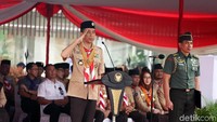 Peringatan HUT pramuka digelar di Bumi Perkemahan Cibubur, Jakarta Timur, Selasa (14/8/2018).