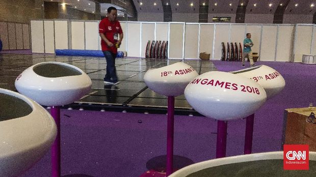 Ilustrasi pemasangan peralatan pertandingan Asian Games 2018.