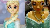 Ekspetasinya ingin membuat kue berbentuk cantik seperti karakter Elsa dari Frozen. Namun, hasil kue nya justru bikin yang lihat tertawa terbahak-bahak. Foto: Bored Panda