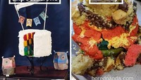 Meski tidak dapat meniru bentuk kuenya, setidaknya kue yang satu ini punya warna kuning yang sama dari bagian kue. Sisanya? Kacau balau! Foto: Bored Panda
